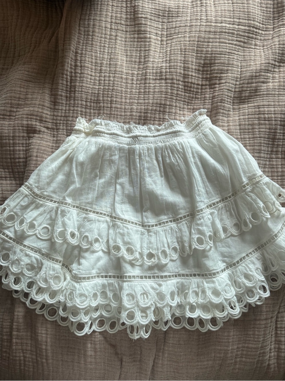LoveShackFancy White Eyelet Tiered Mini Skirt with Tassel Detail - Picture 4 of 4